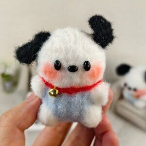 Handmade Amigurumi Crochet Pochacco with a Bell Plushie